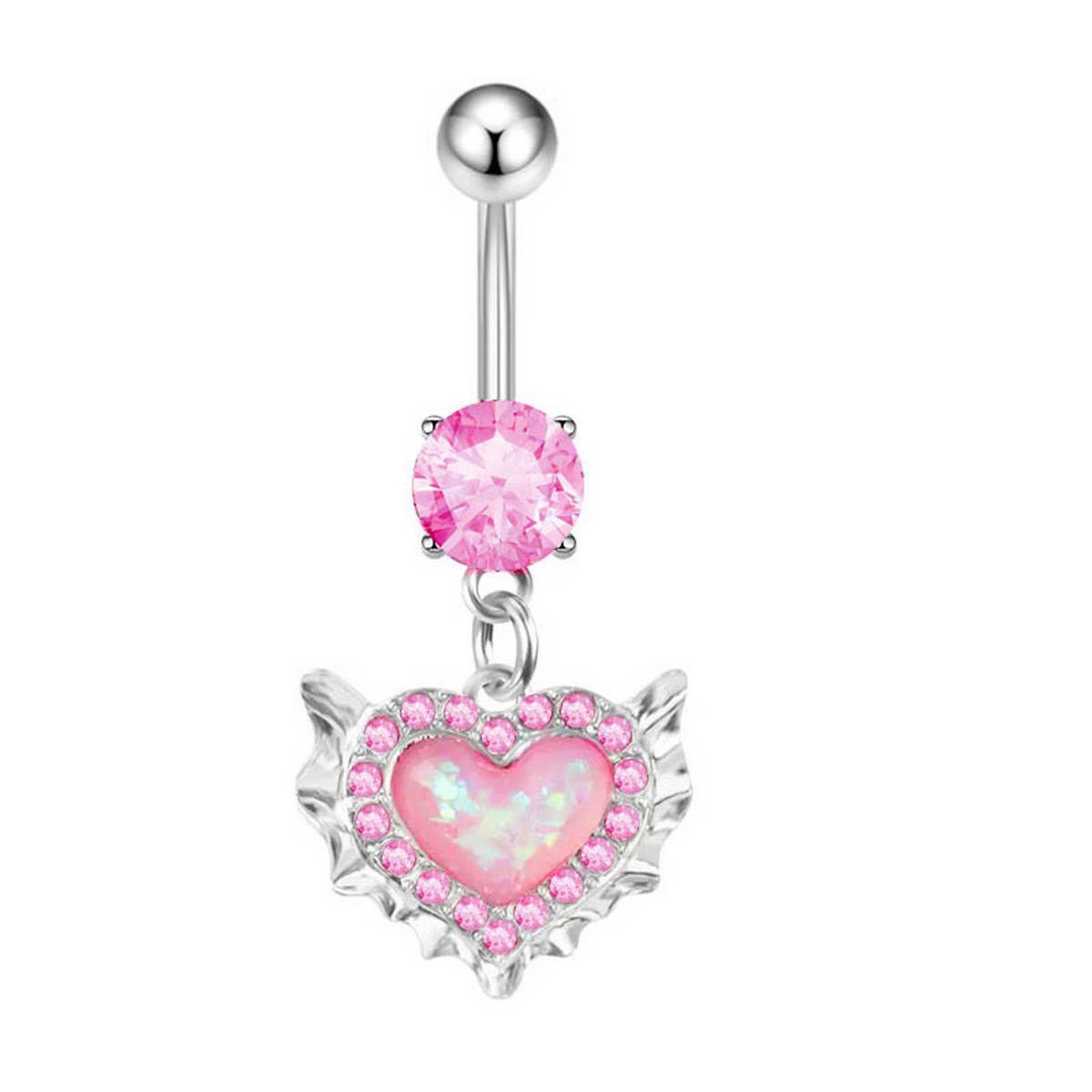 HEART OPAL ZIRCON BELLY BUTTON RING_CWMM9464