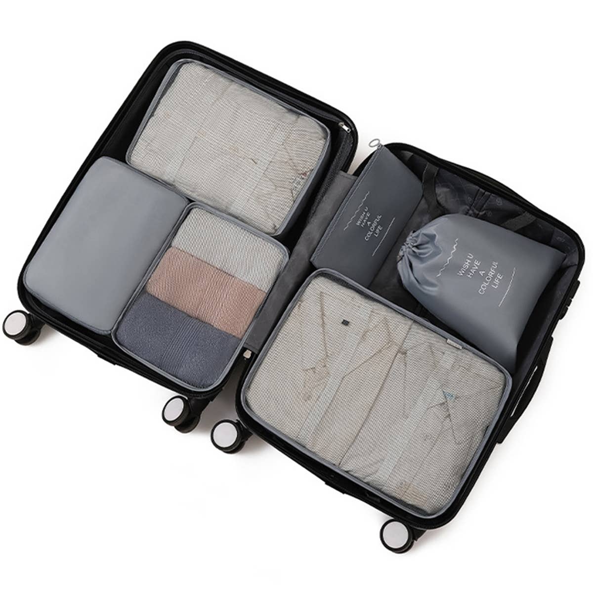 6 7 PIECE WATERPROOF TRAVEL PACKING CUBE SET_CWAB0542