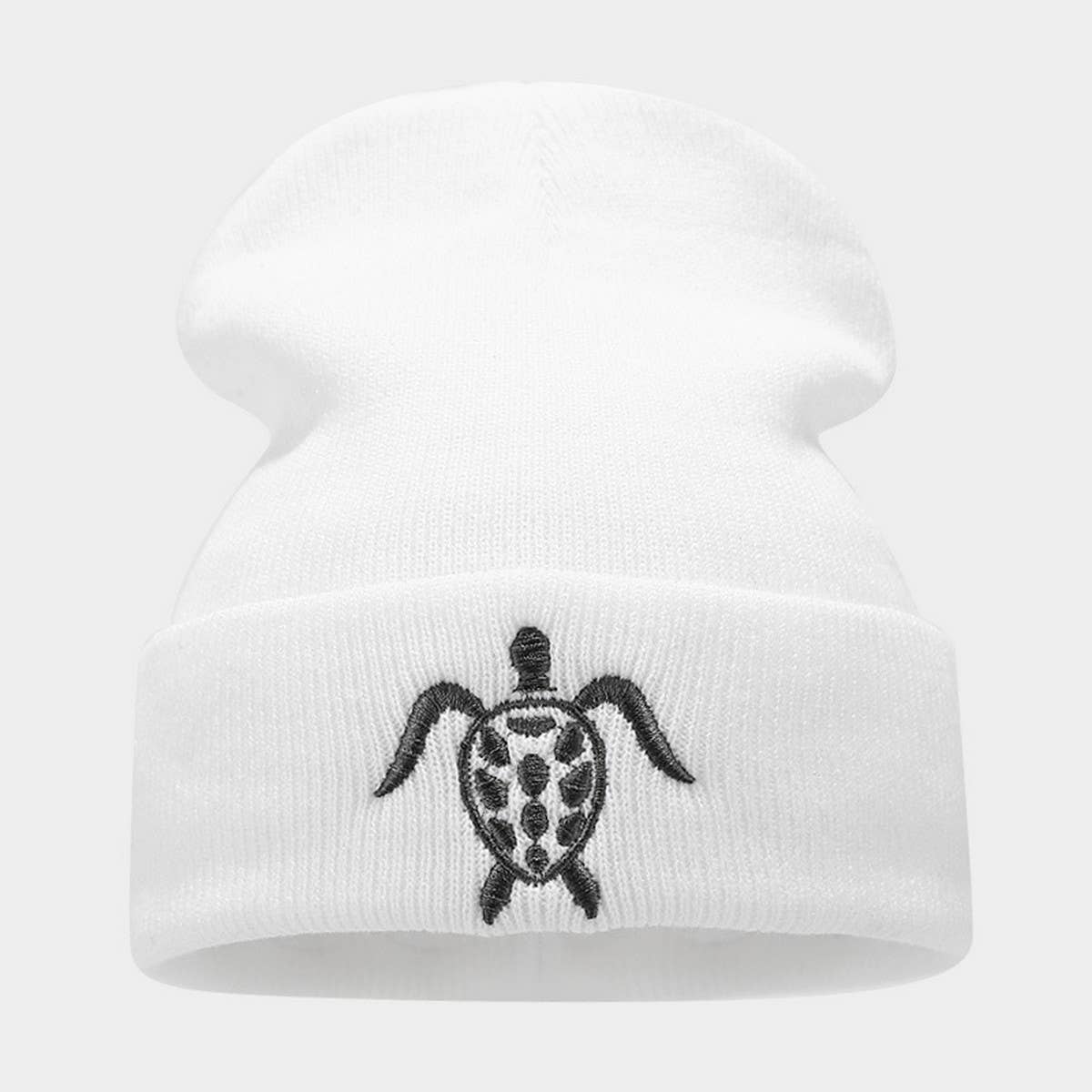 Turtle Embroidery Knitted Hat Outdoor Warm Beanie_Cwah2091