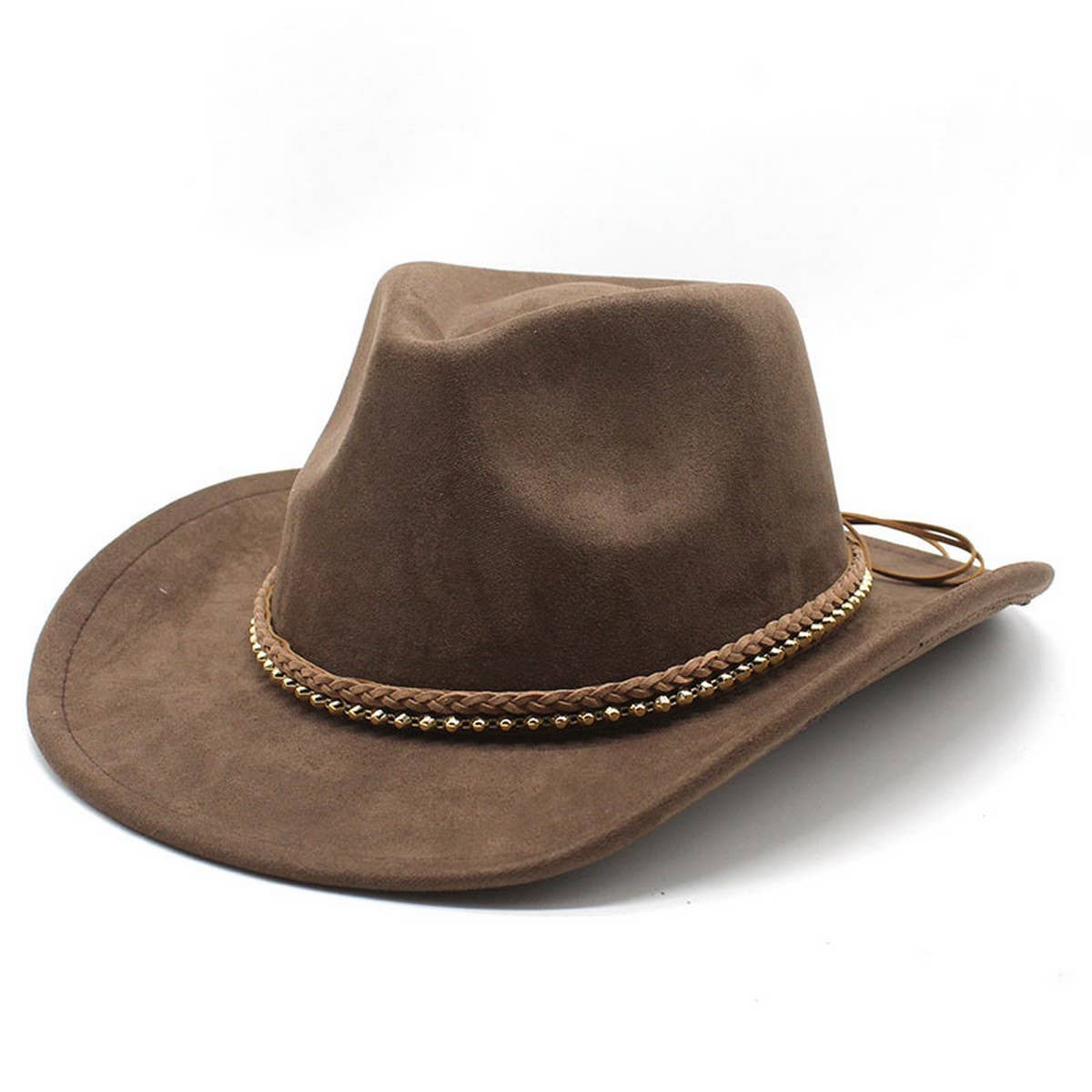 BRAIDED ROPE WESTERN JAZZ COWBOY HAT FAUX SUEDE_CWAH2515