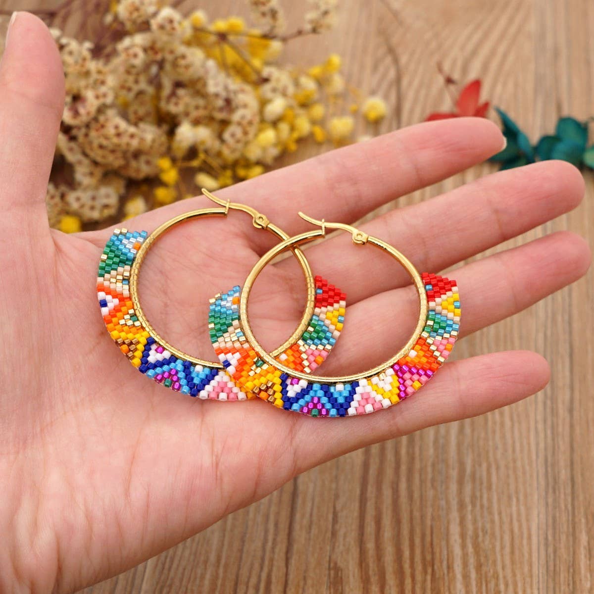 BEADED RICE BEADS HAND WOVEN COLORFUL EARRINGS_CWMM3873