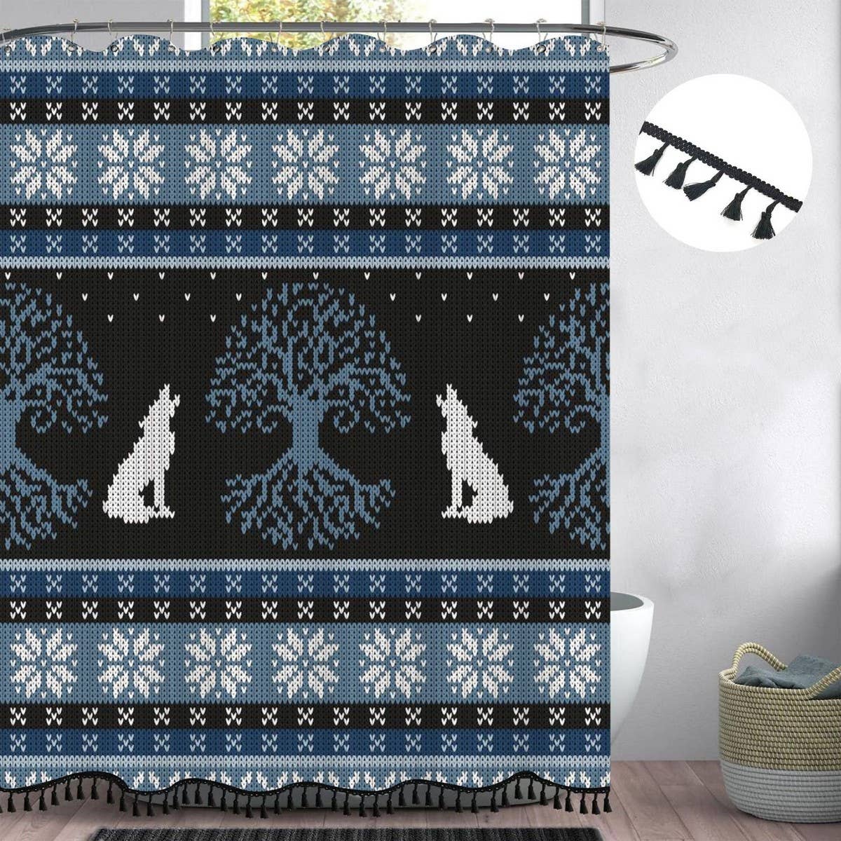 BOHEMIAN SIMPLE GEOMETRIC TASSEL SHOWER CURTAIN_CWMM1806