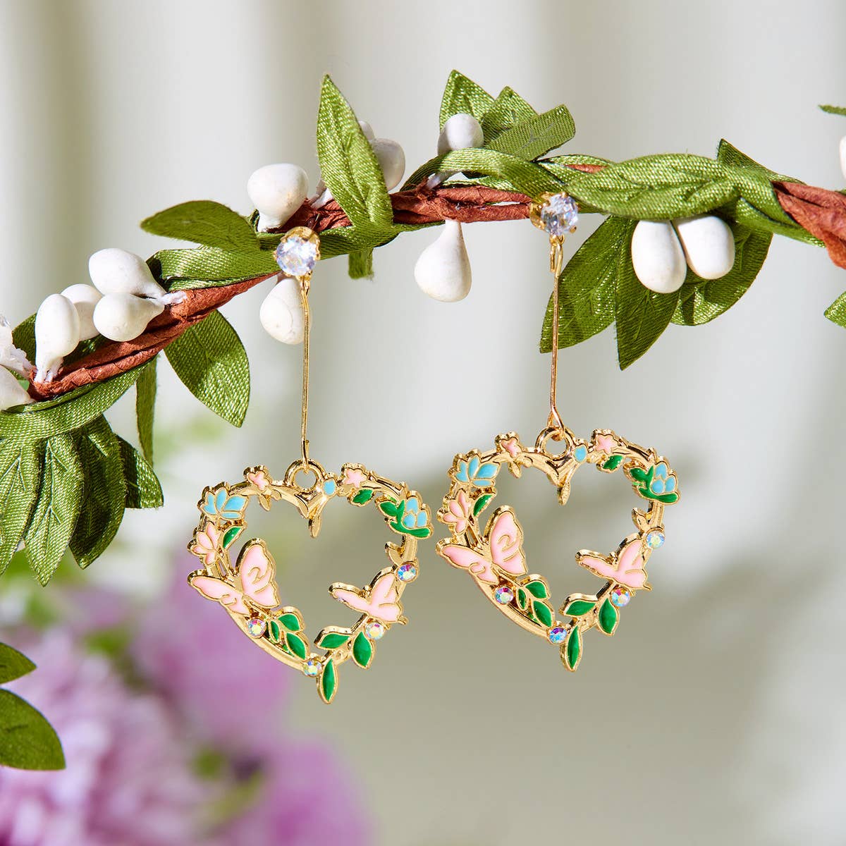 OIL PAINTING CHERRY BLOSSOM RABBIT EARRINGS_CWAJE2422