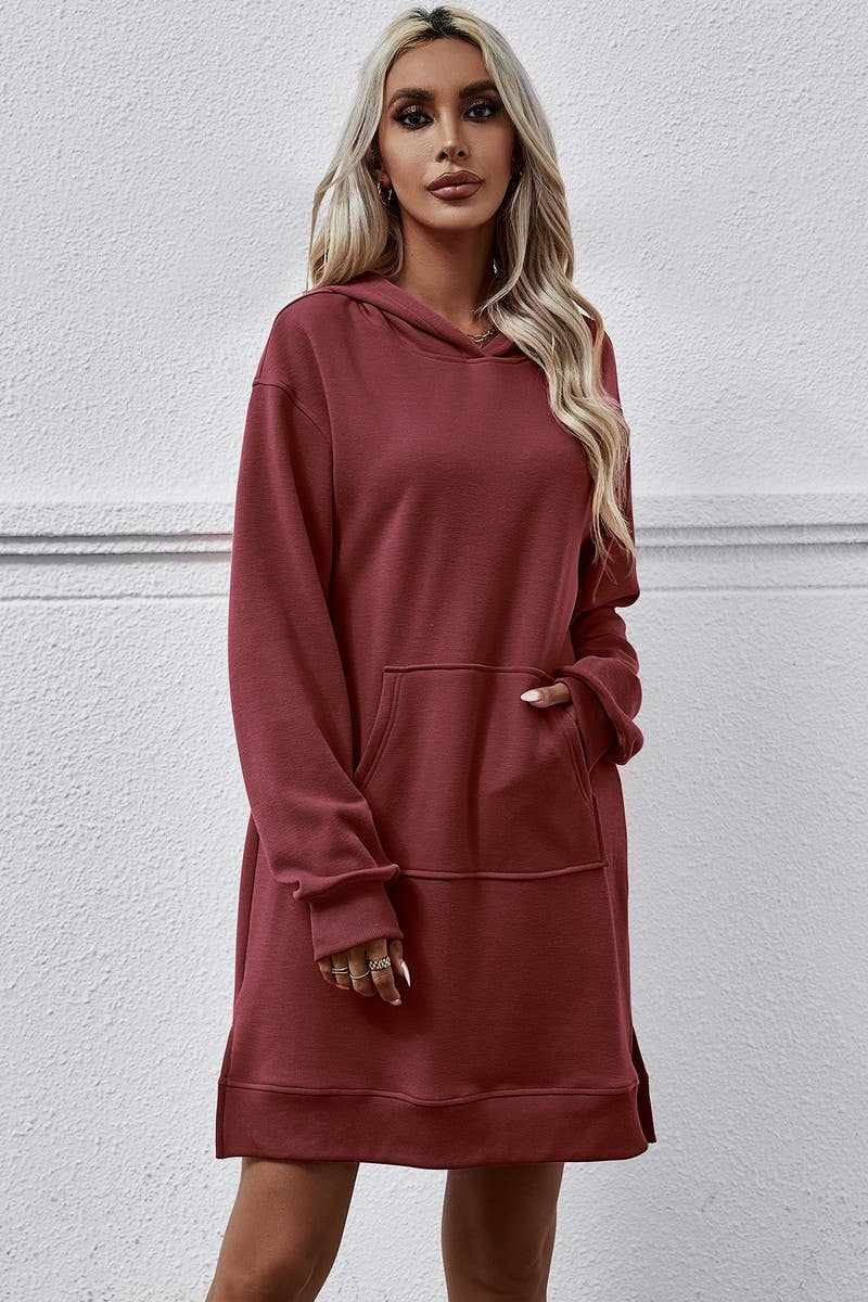 Split Long Hoodie Dress_Cwdsd2041