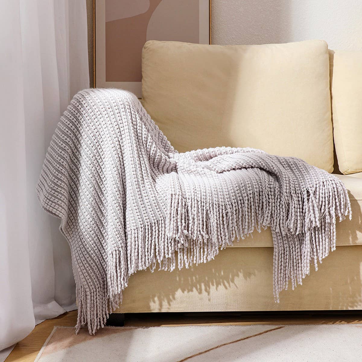KNITTED SOFT BLANKET WITH TASSELS_CWMM0206