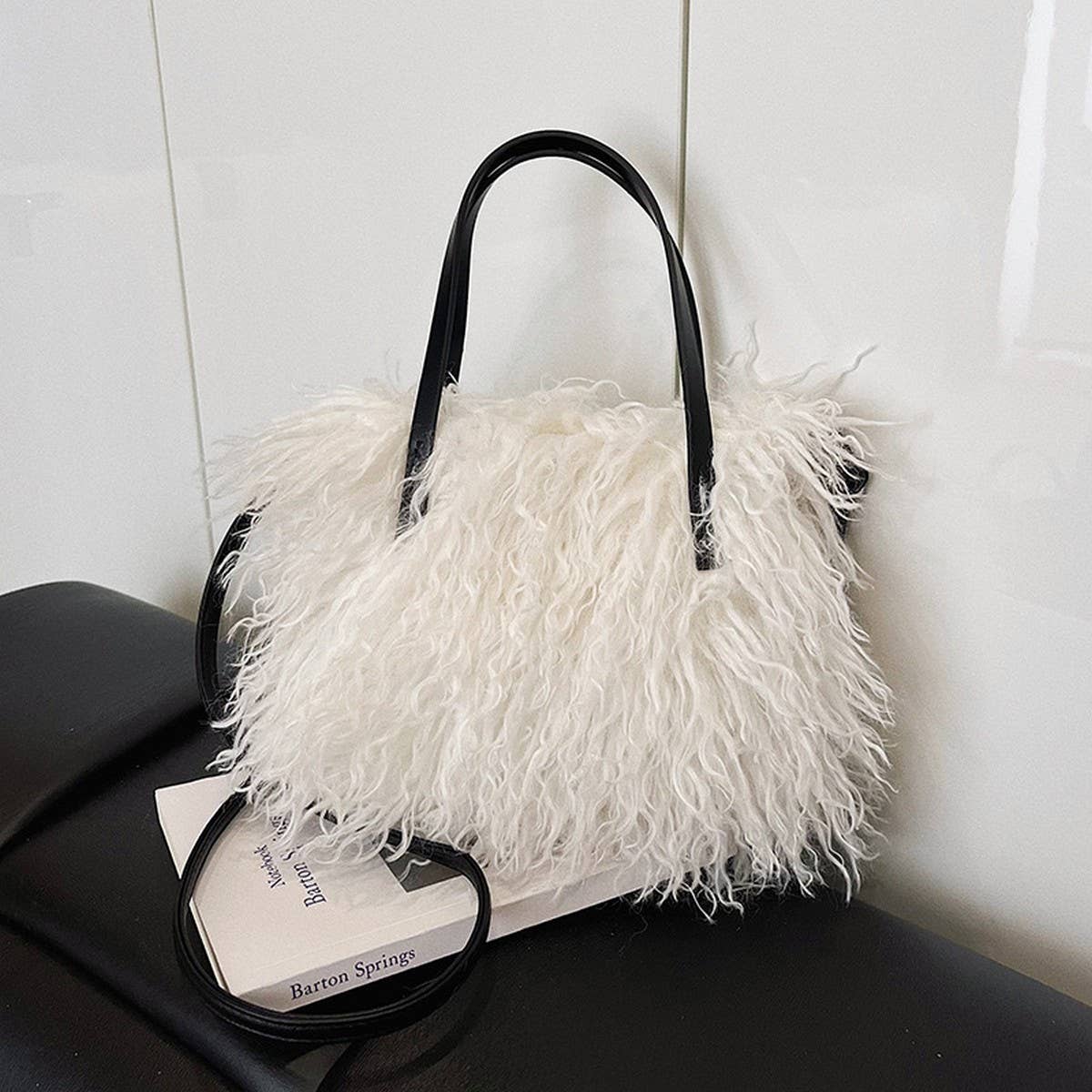 PLUSH SHEARLING SHOULDER BAG WOMEN FASHION TOTE_CUAB00553