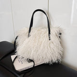 PLUSH SHEARLING SHOULDER BAG WOMEN FASHION TOTE_CUAB00553