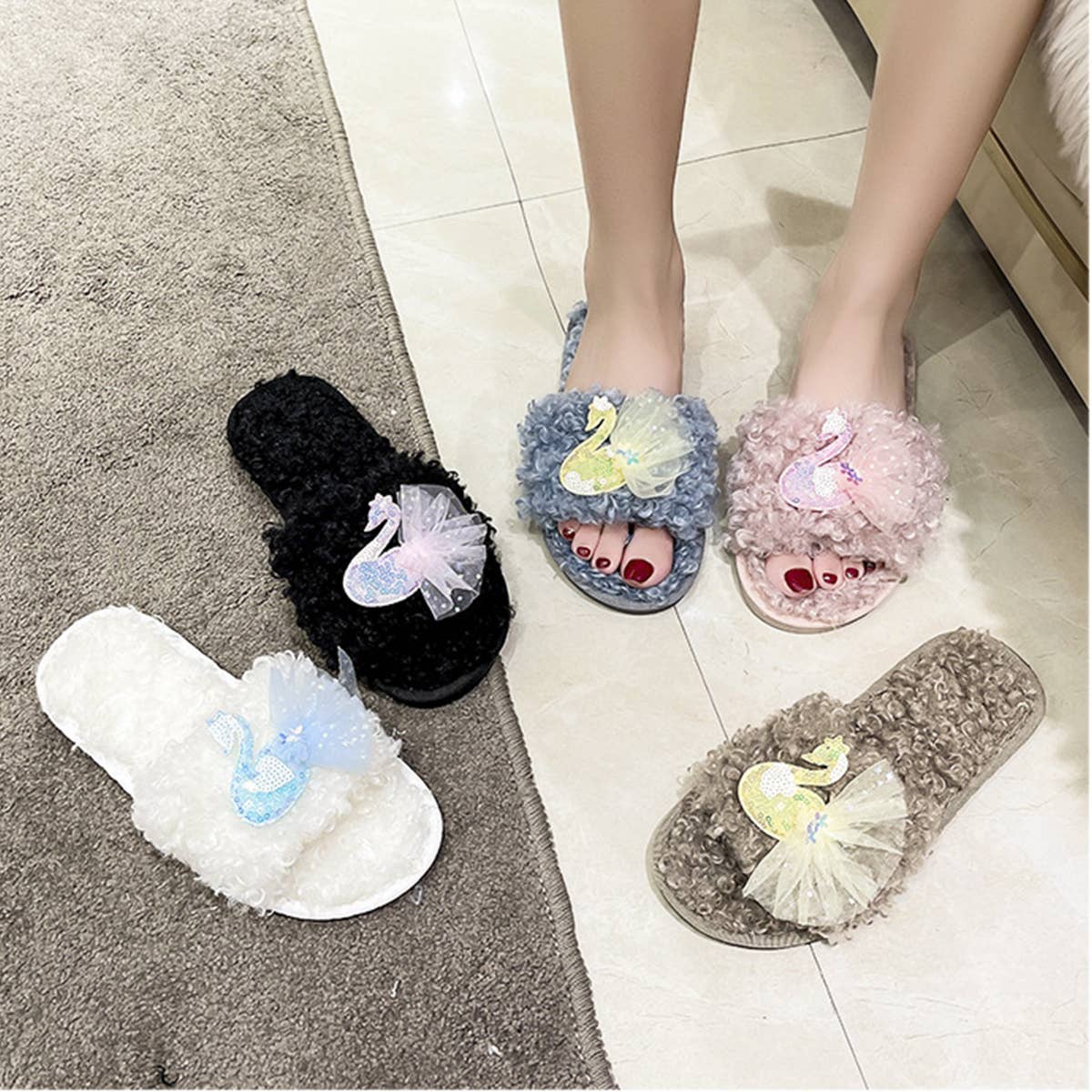 HOMEN LEISURE ROLL PLUSH OPEN TOED SLIPPERS_CWSHS0366