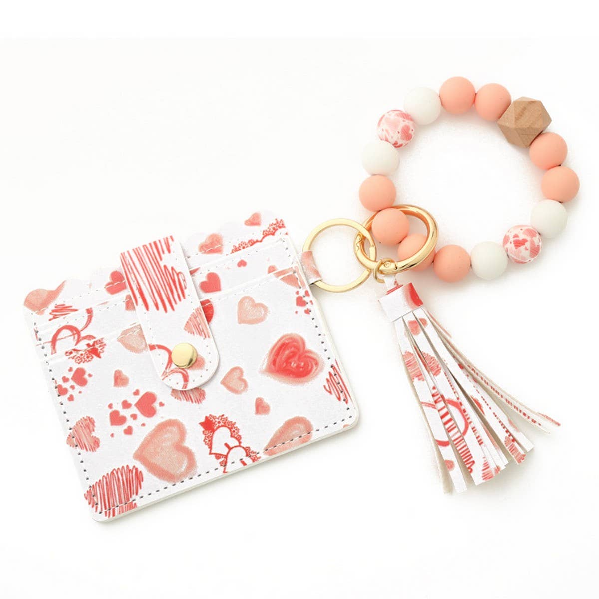 BLUE FLORAL BEAD WALLET GEOMETRIC KEYCHAIN SET_CWAB4953