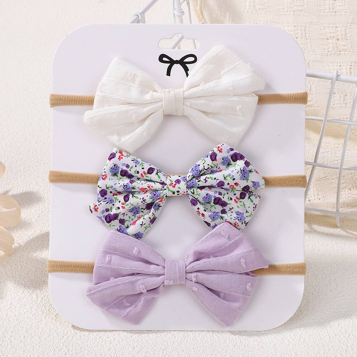 COTTON LINEN BOW HEADBAND SET FOR BABIES_CWAHA6742