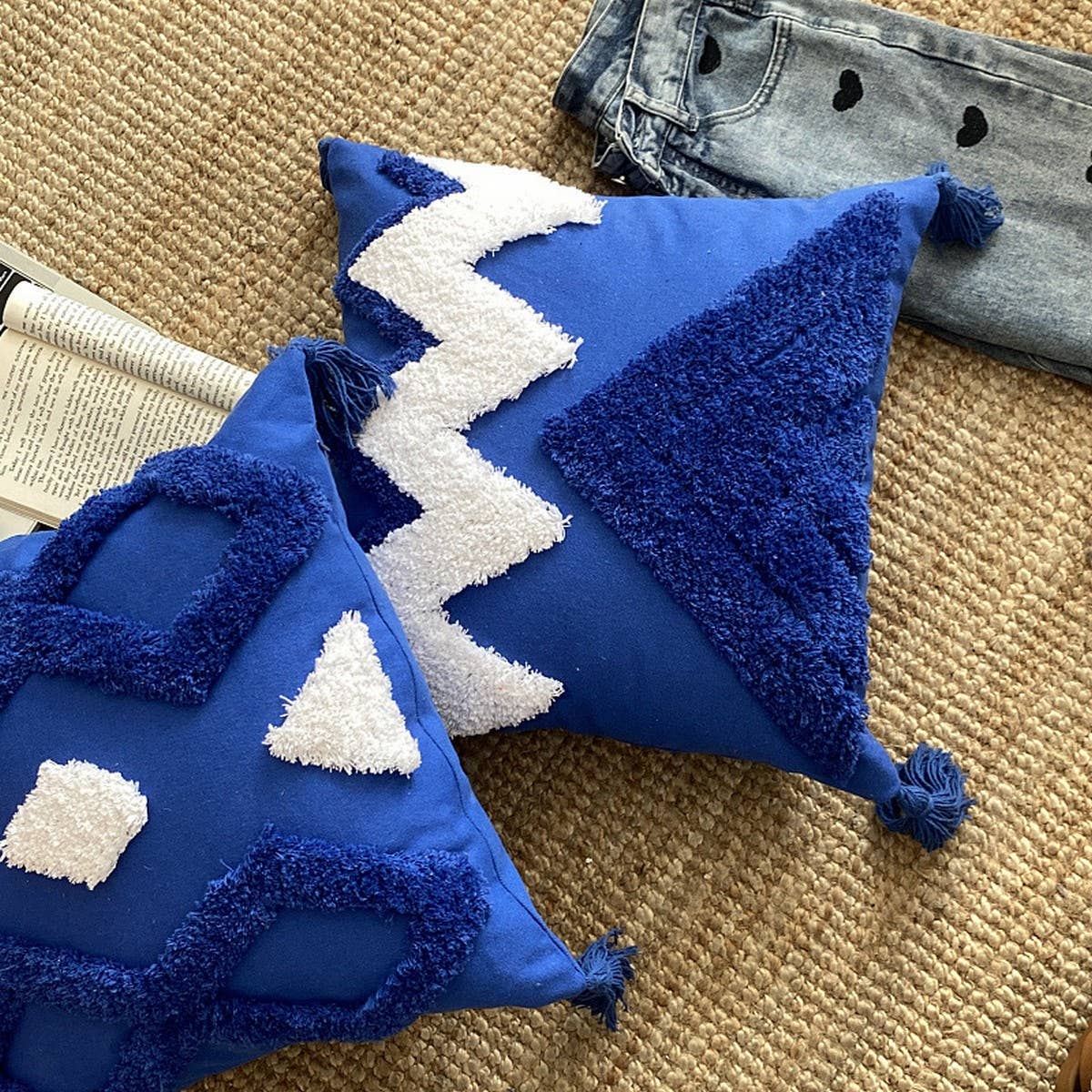 PLUSH BLUE PILLOW MOROCCAN STYLE PILLOWCASE_CWMM0869