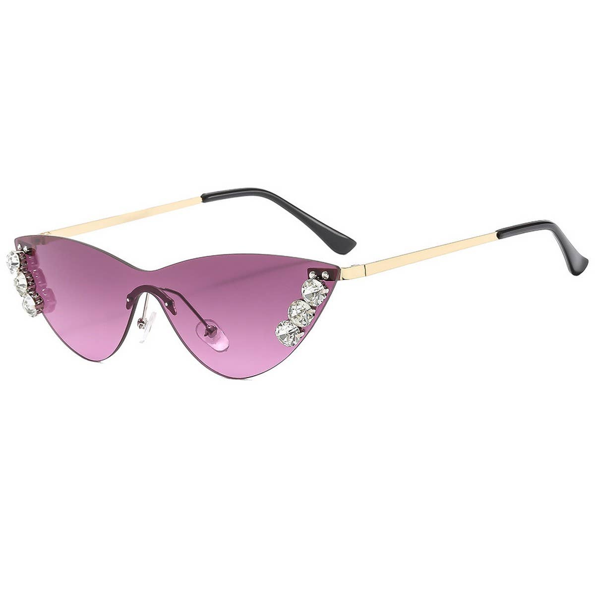 Trendy Rhinestone Half Frame Cat Eye Sunglasses_Cwasg1189