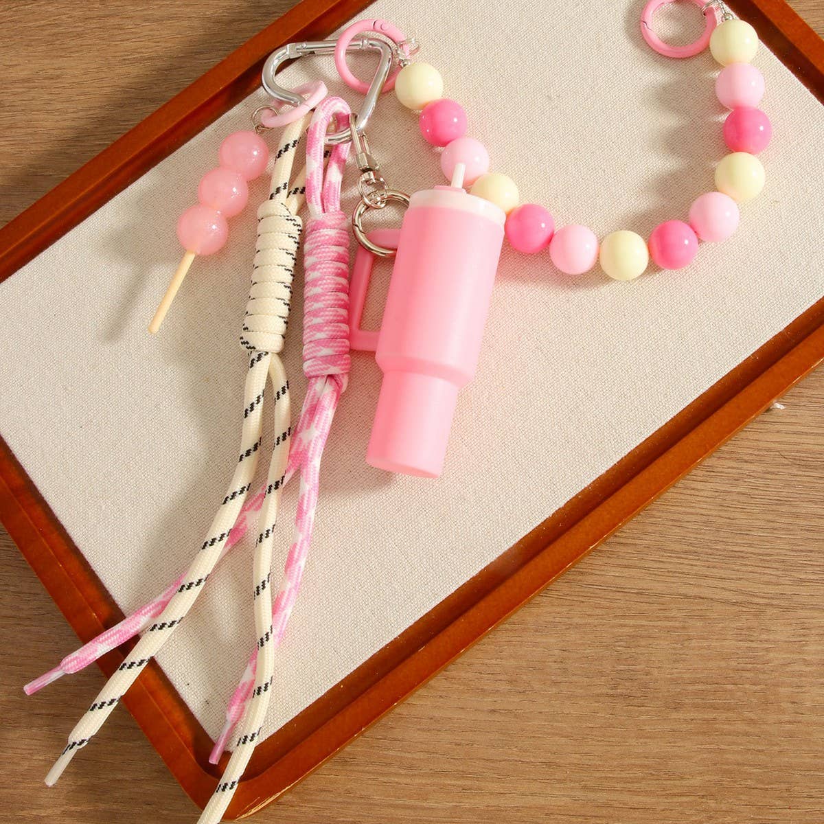 CUP CHARM KEYCHAIN DUAL STRAP BEADED DESIGN_CWMM7571