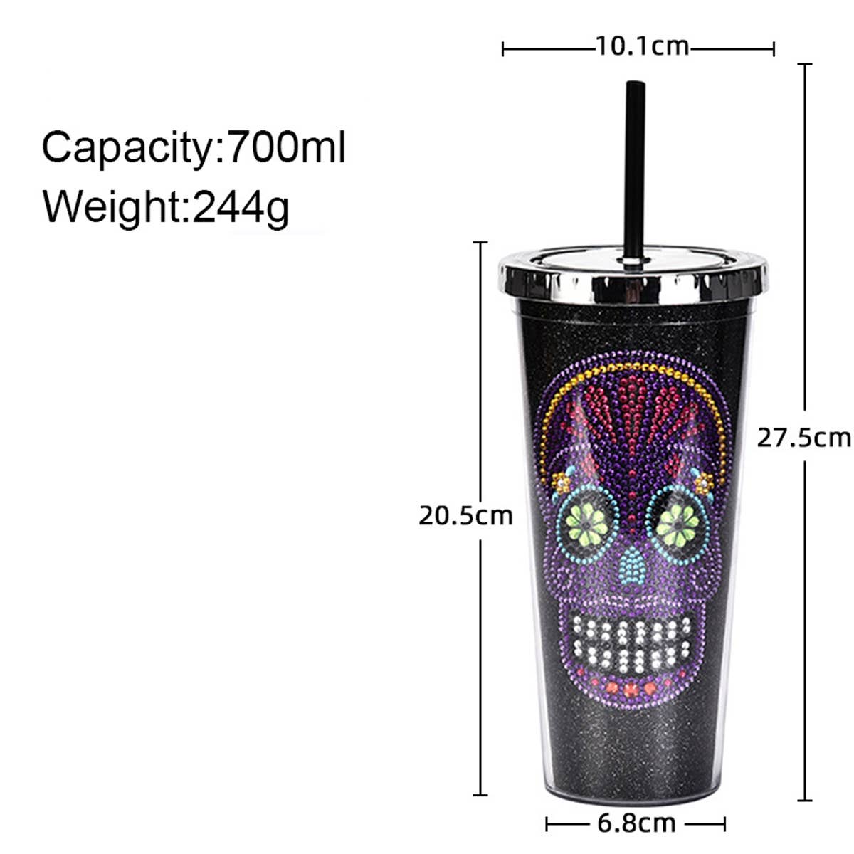 DOUBLE LAYER STRAW SKULL WATER CUP_CWMM0983