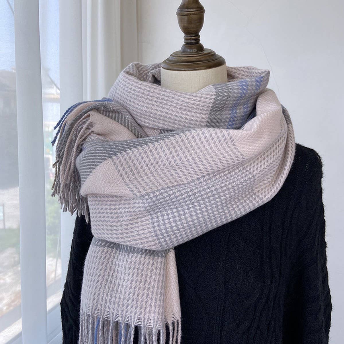 PLAID WOOL BLEND SCARF WINTER WRAP FOR WOMEN_CWASC1457