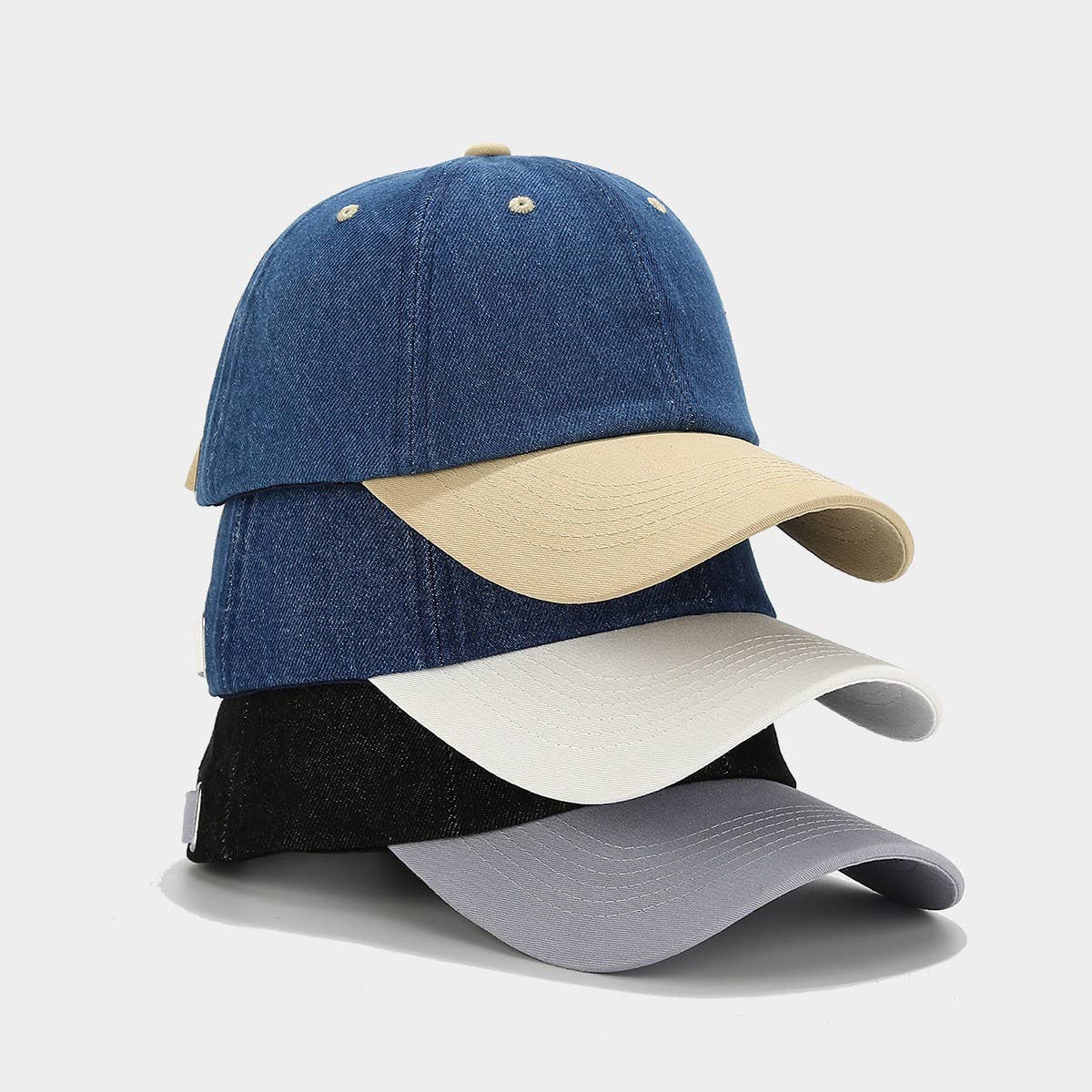 Trendy Soft Brim Baseball Cap Denim Patchwork Hat Cwah2025
