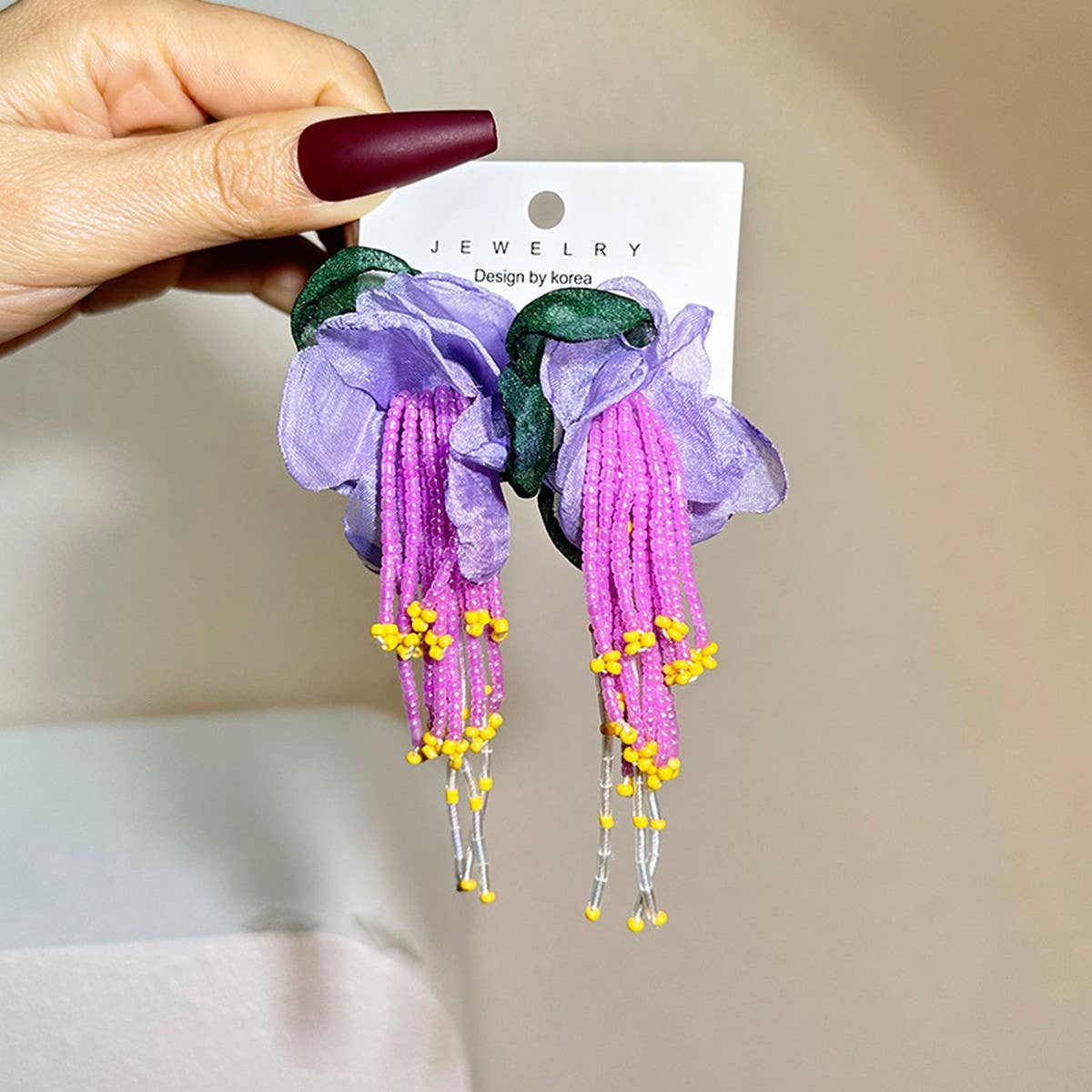 HANDMADE FLORAL TASSEL EARRINGS LONG STATEMENT_CWMM6171