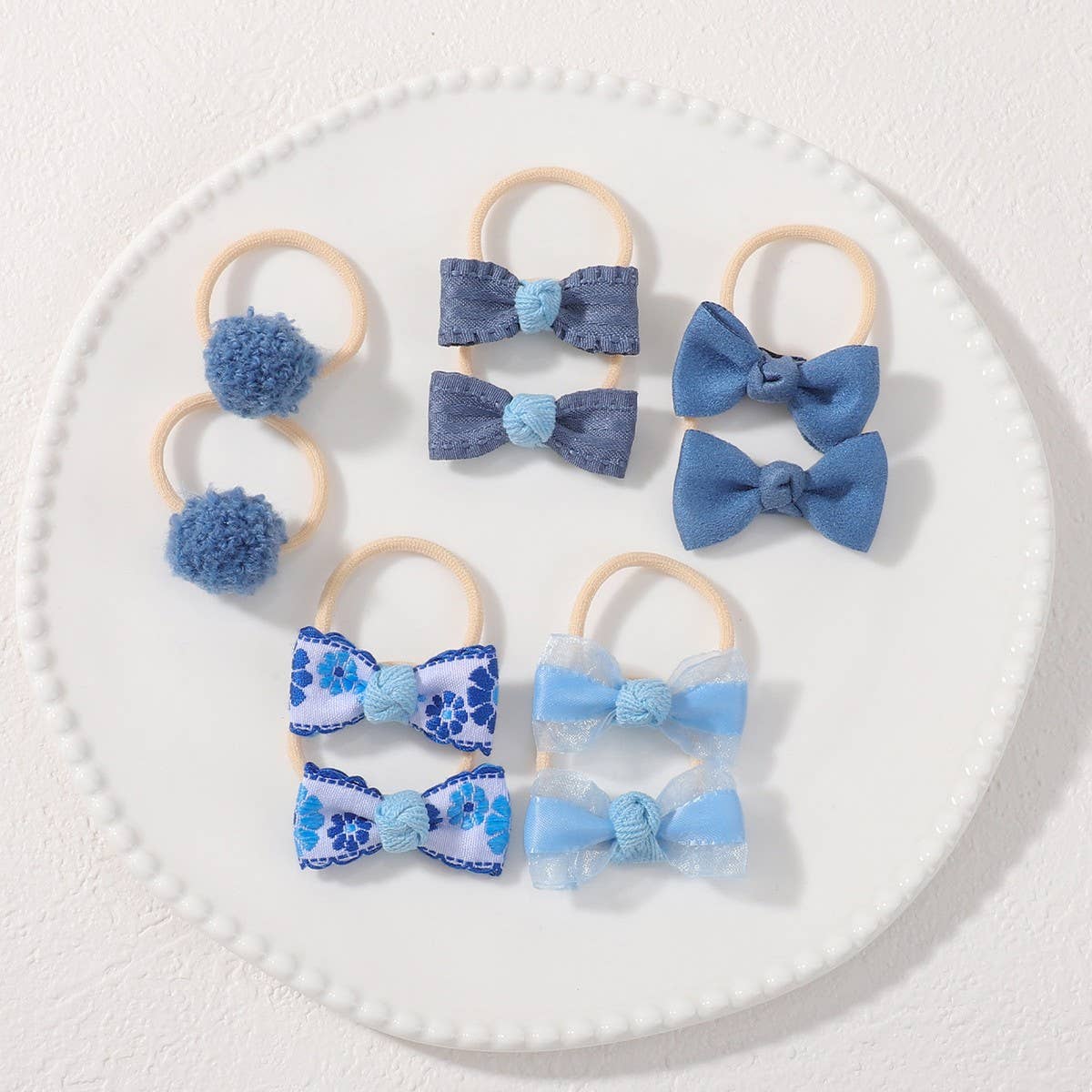 DOUBLE BOW HAIR CLIPS SET WITH PEARLS FOR GIRLS_CWAHA6736