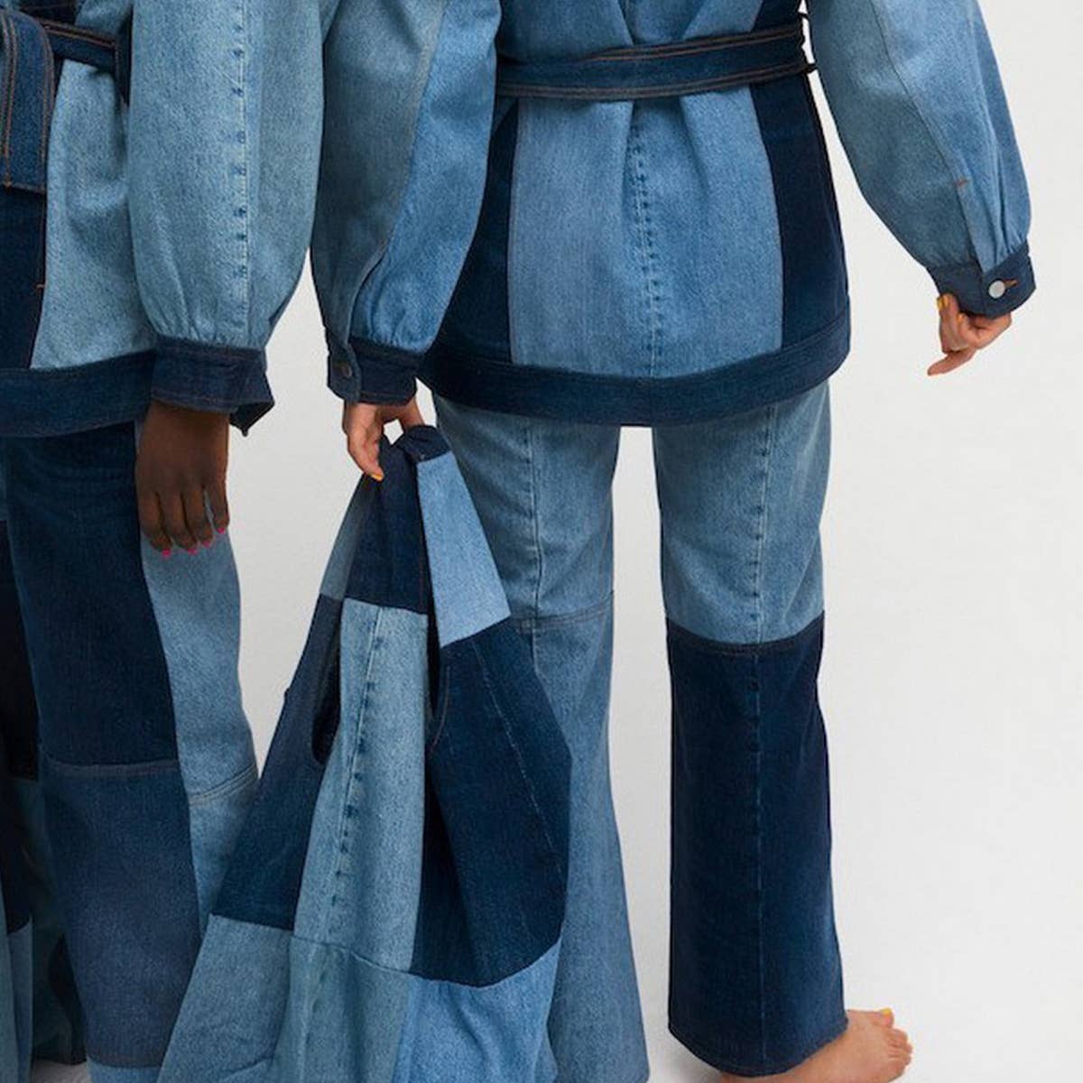 SPLICED WASHE LARGE CAPACITY DENIM BAG SHOPPING BAG_CWAB1934