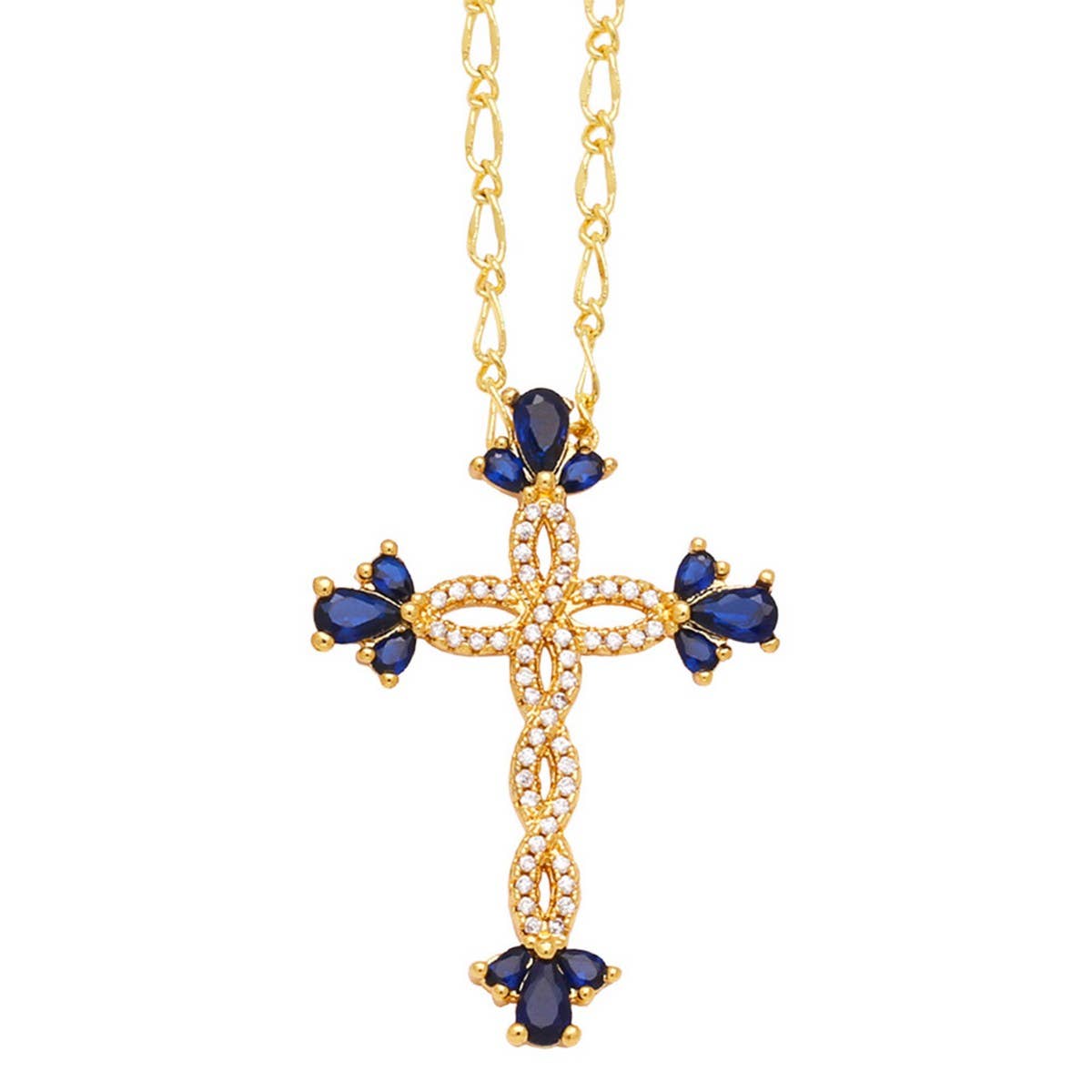 COLORED ZIRCON CROSS PENDANT NECKLACE_CWAJE0910