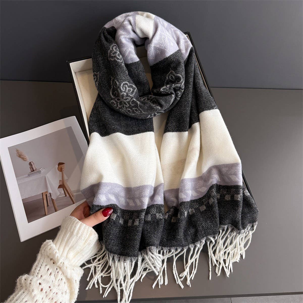 Winter Plaid Colorblock Tassel Scarf Wrap Unisex_Cwasc03273