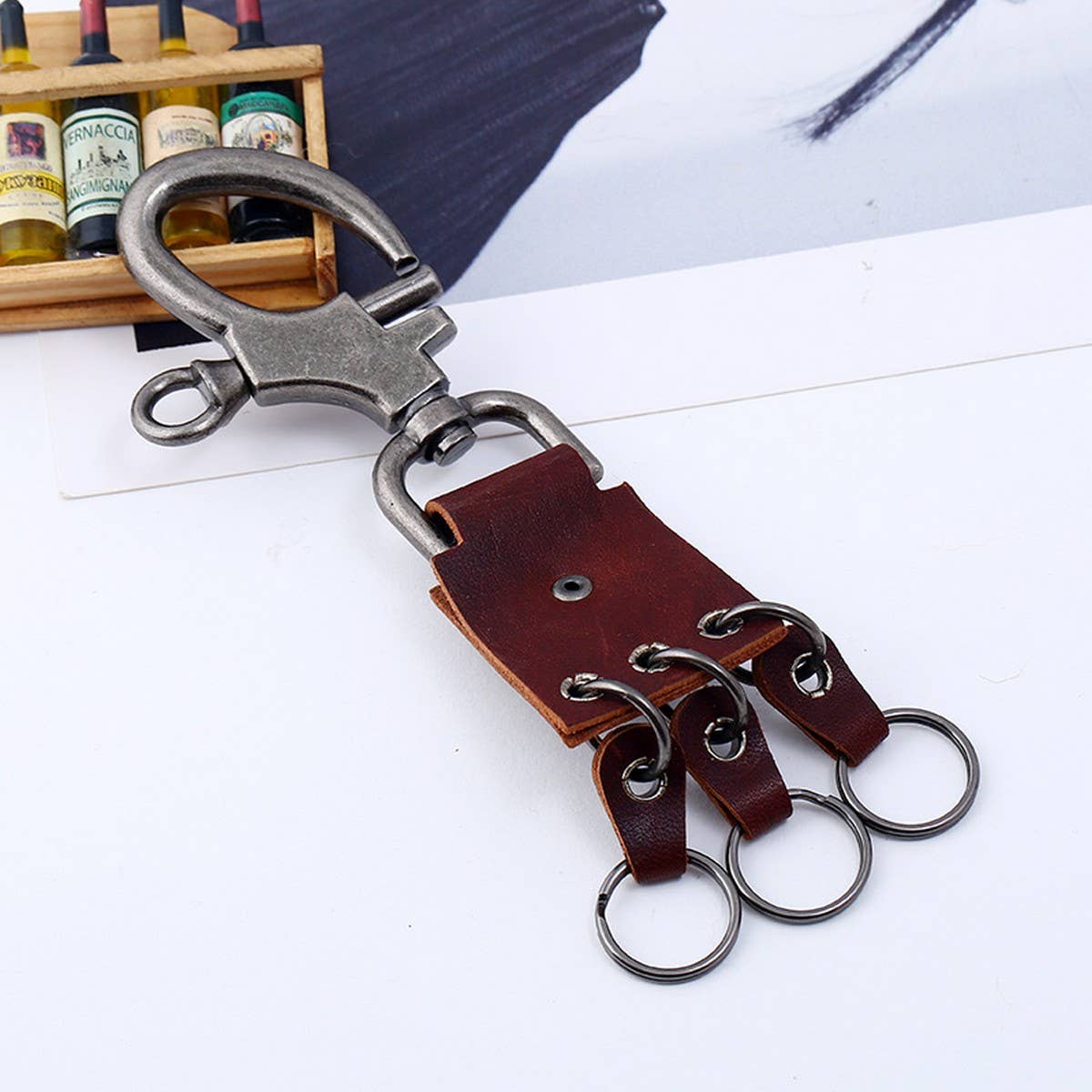 FASHION MENS ALLOY SKULL COWHIDE KEYCHAIN_CWMM5027
