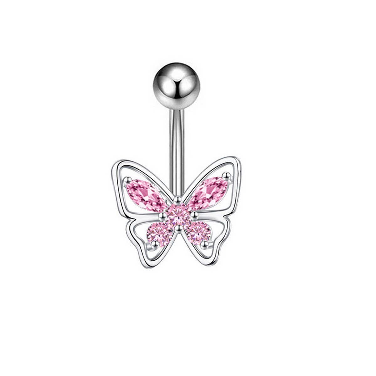 FLOWER BUTTERFLY BRASS CZ NAVEL RING PIERCING_CWMM9376