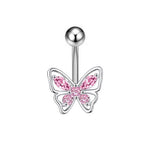 FLOWER BUTTERFLY BRASS CZ NAVEL RING PIERCING_CWMM9376