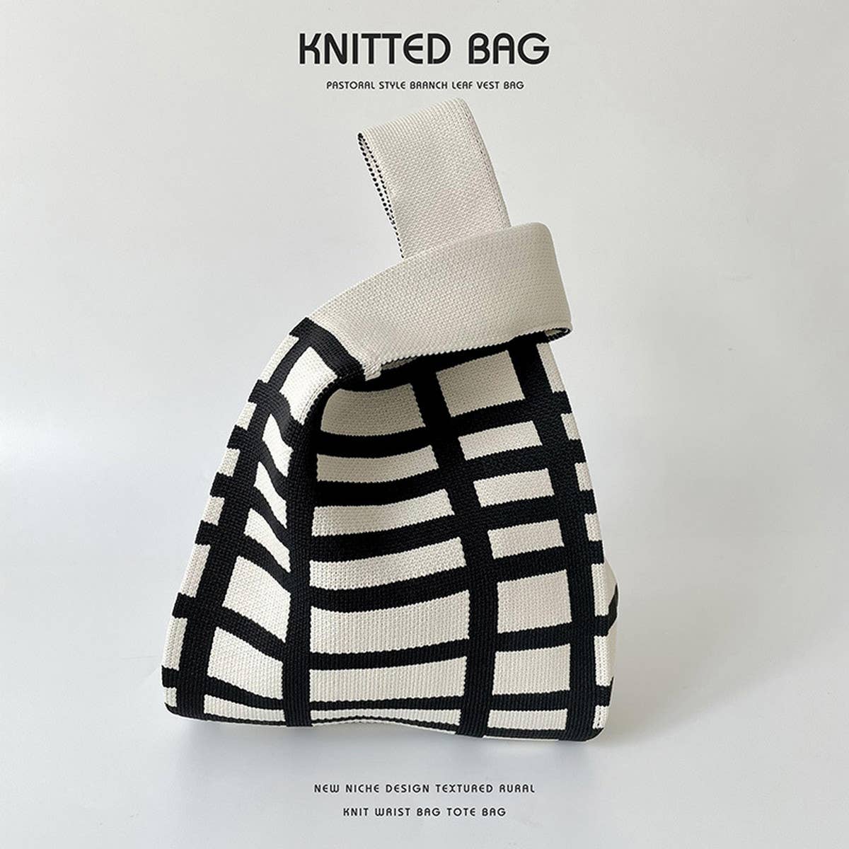 BLACK AND WHITE STRIPED STITCH HANDBAG_CWAB2393
