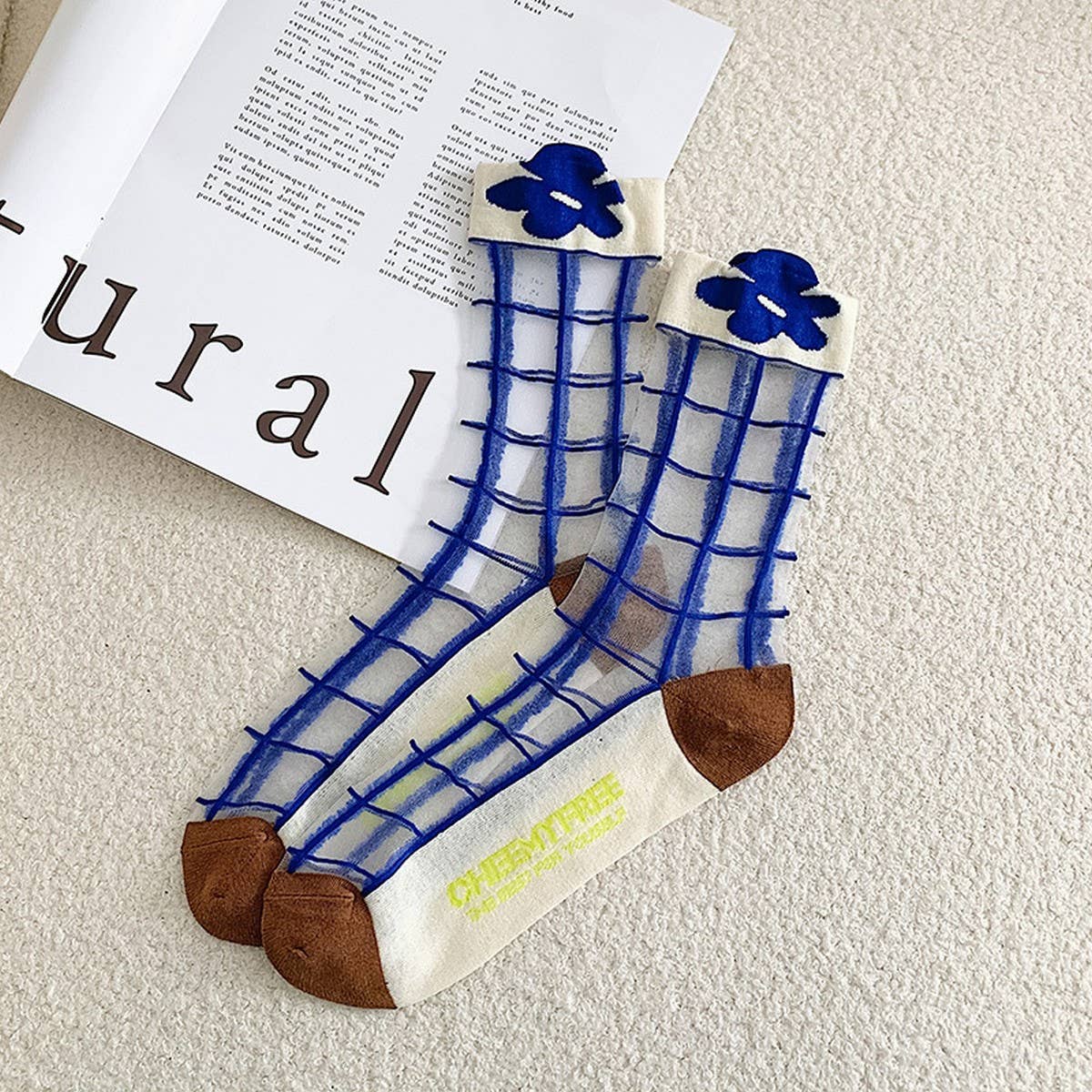 FLORAL KLEIN BLUE STRIPED GLASS STOCKINGS_CWMS0524