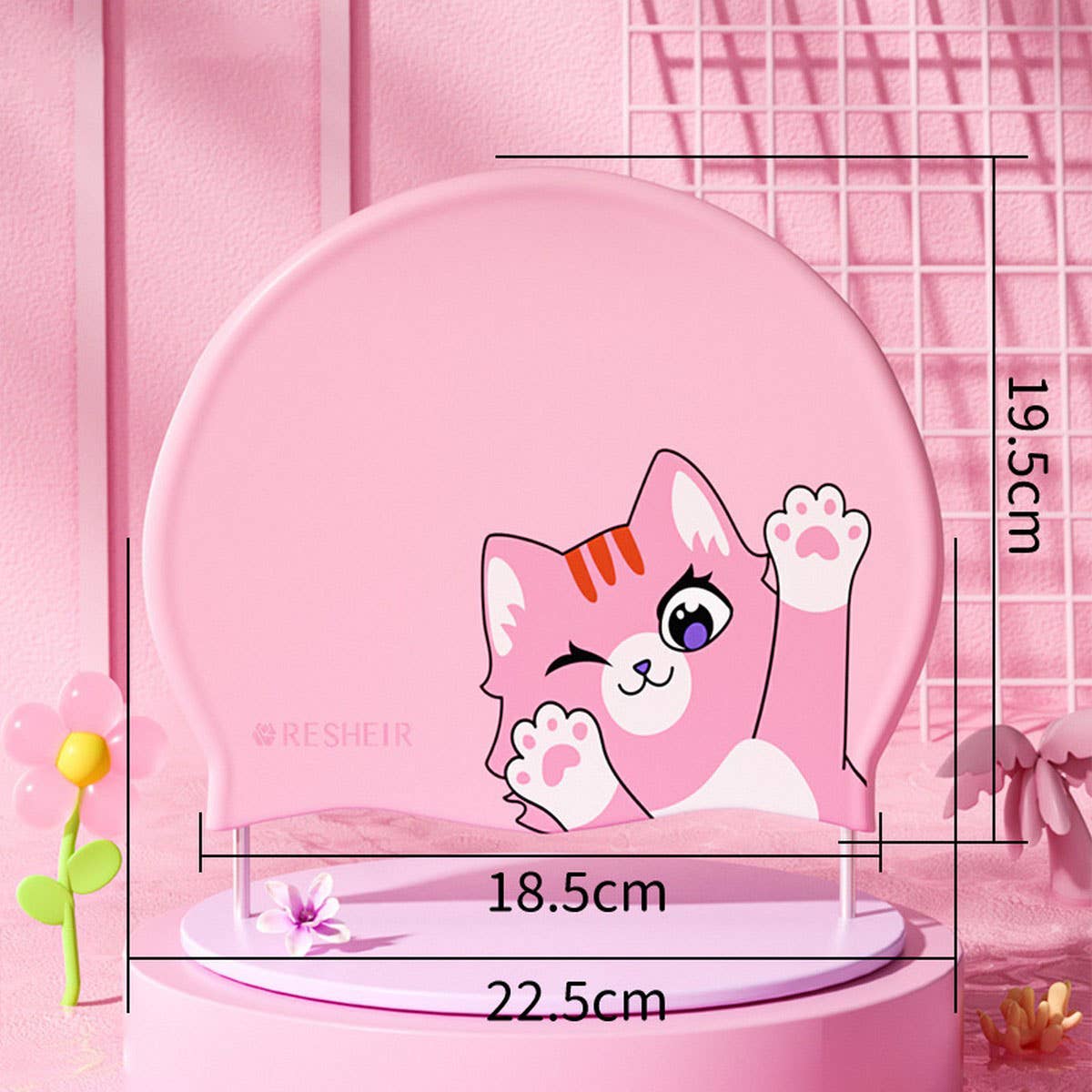 GIRLS SWIM CAP SILICONE WATERPROOF CUTE EAR COVER_CWMM6722