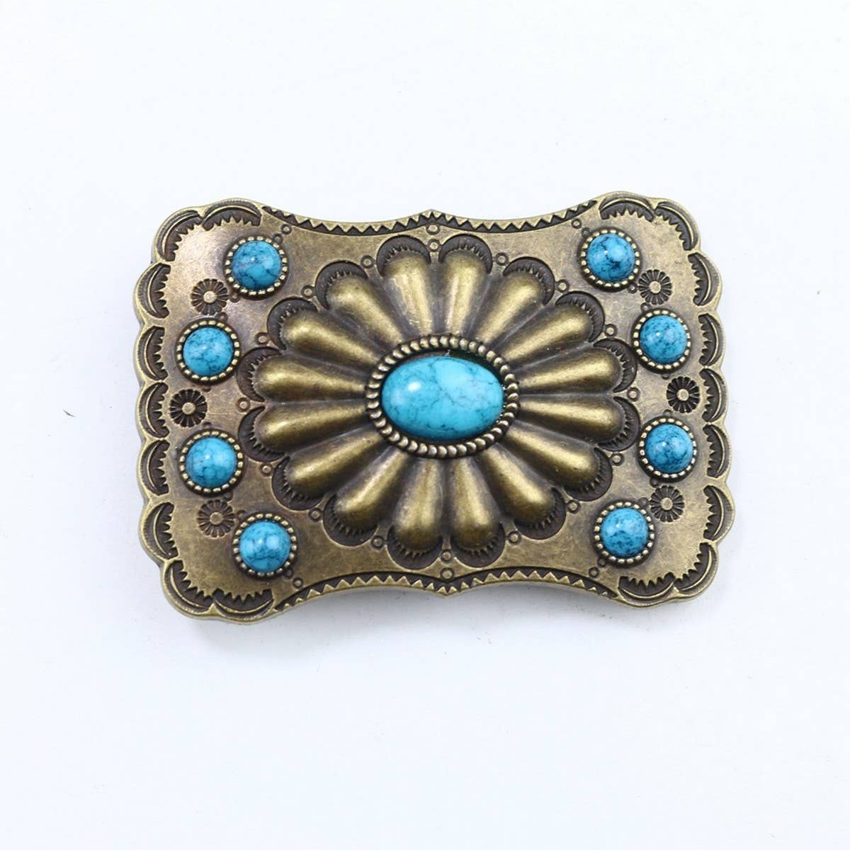 Western Belt Buckle With Turquoise Accents_Cwabe0428