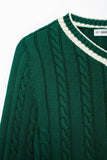 V-Neck Contrast Color Knitted Twist Sweater