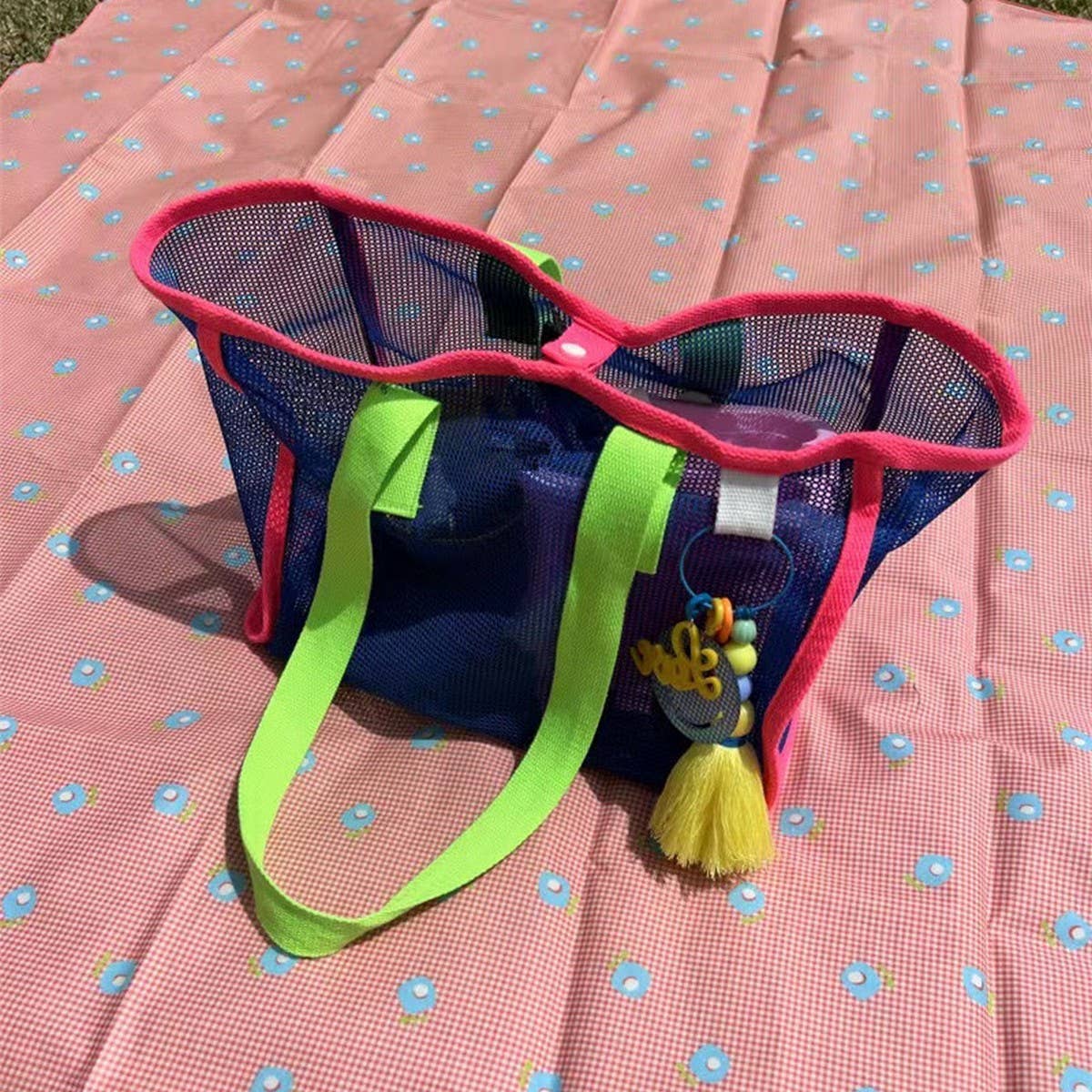 Mesh Contrast Color Beach Travel Storage Bag_Cuab00461