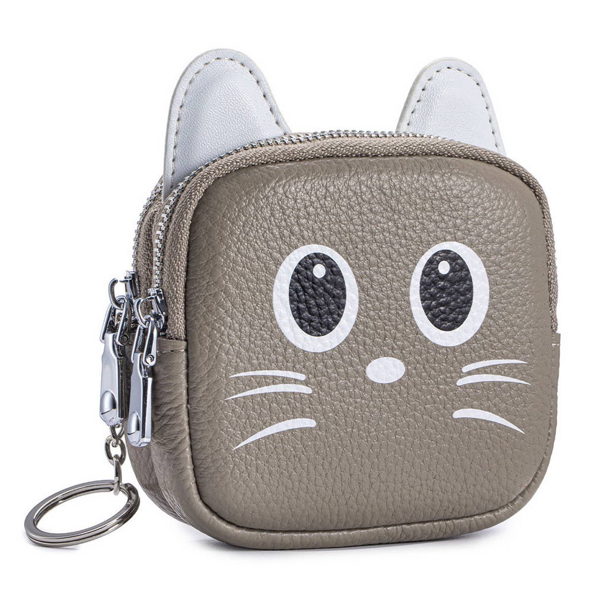 CUTE CAT LEATHER WALLET DOUBLE ZIPPER POUCH_CUAB00383