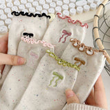 RUFFLE BOWS EMBROIDERED SOCKS FOR WOMEN_CWMS1349