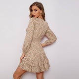 V-Neck Bubble Long Sleeve Skirt Dress