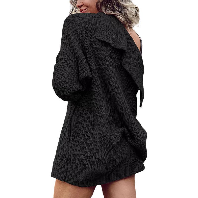 Solid Lapel Three-Button Mid-Length Cardigan