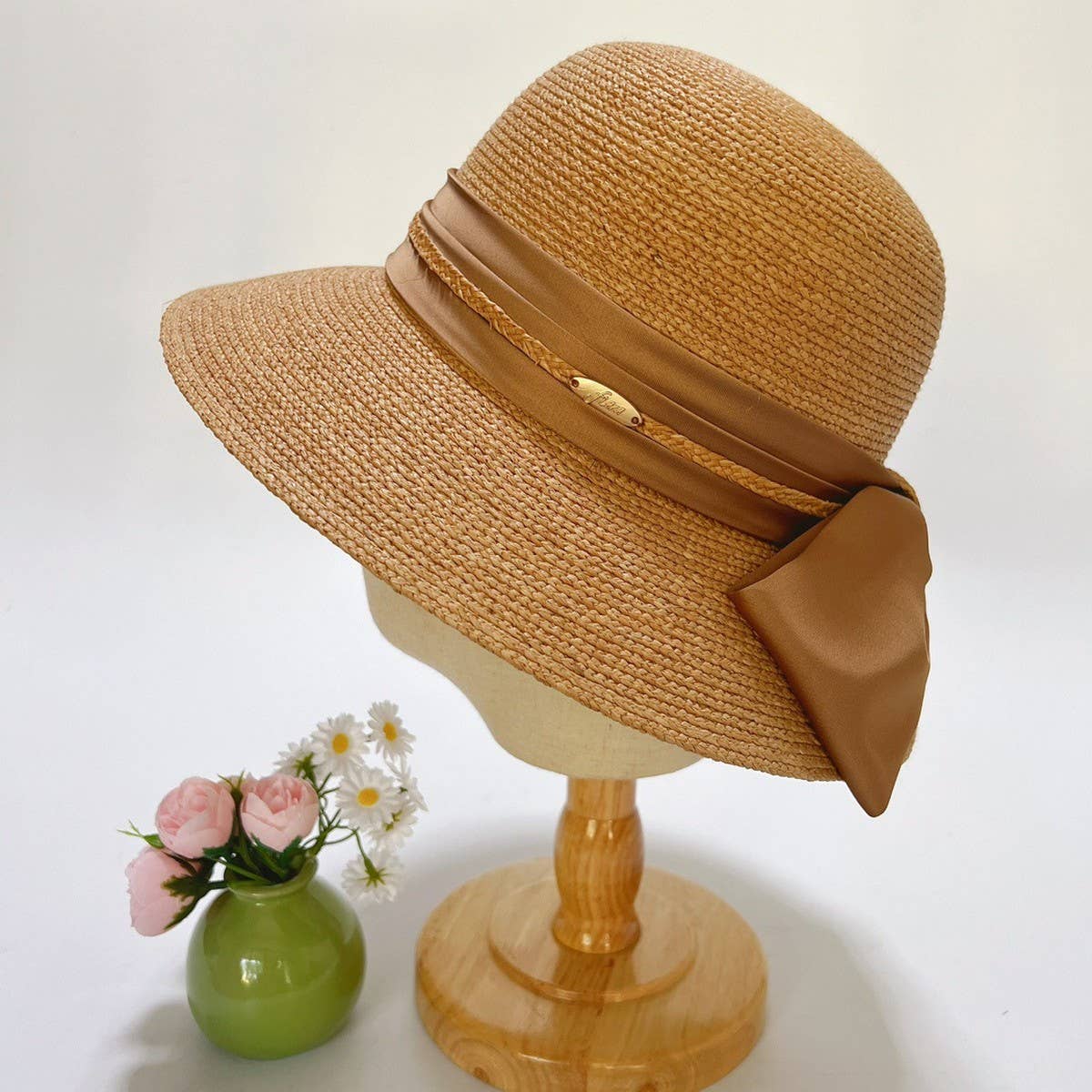 RAFFIA FASHION BOW ROUND TOP STRAW HAT_CWAH3588