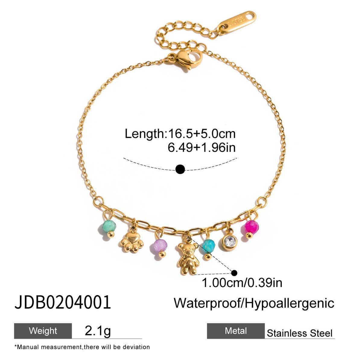 SWEET 18K GOLD PUPPY PAW BEAR CHARM BRACELET_CWAJE4824