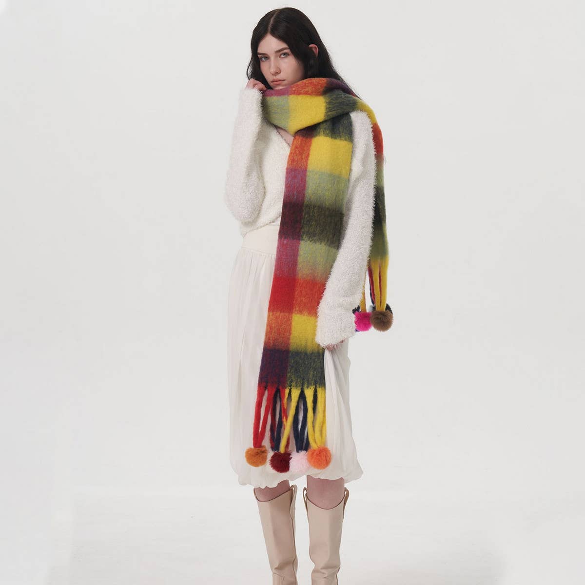 STRIPED PLAID WARM FRINGED SHAWL SCARF_CWASC0337
