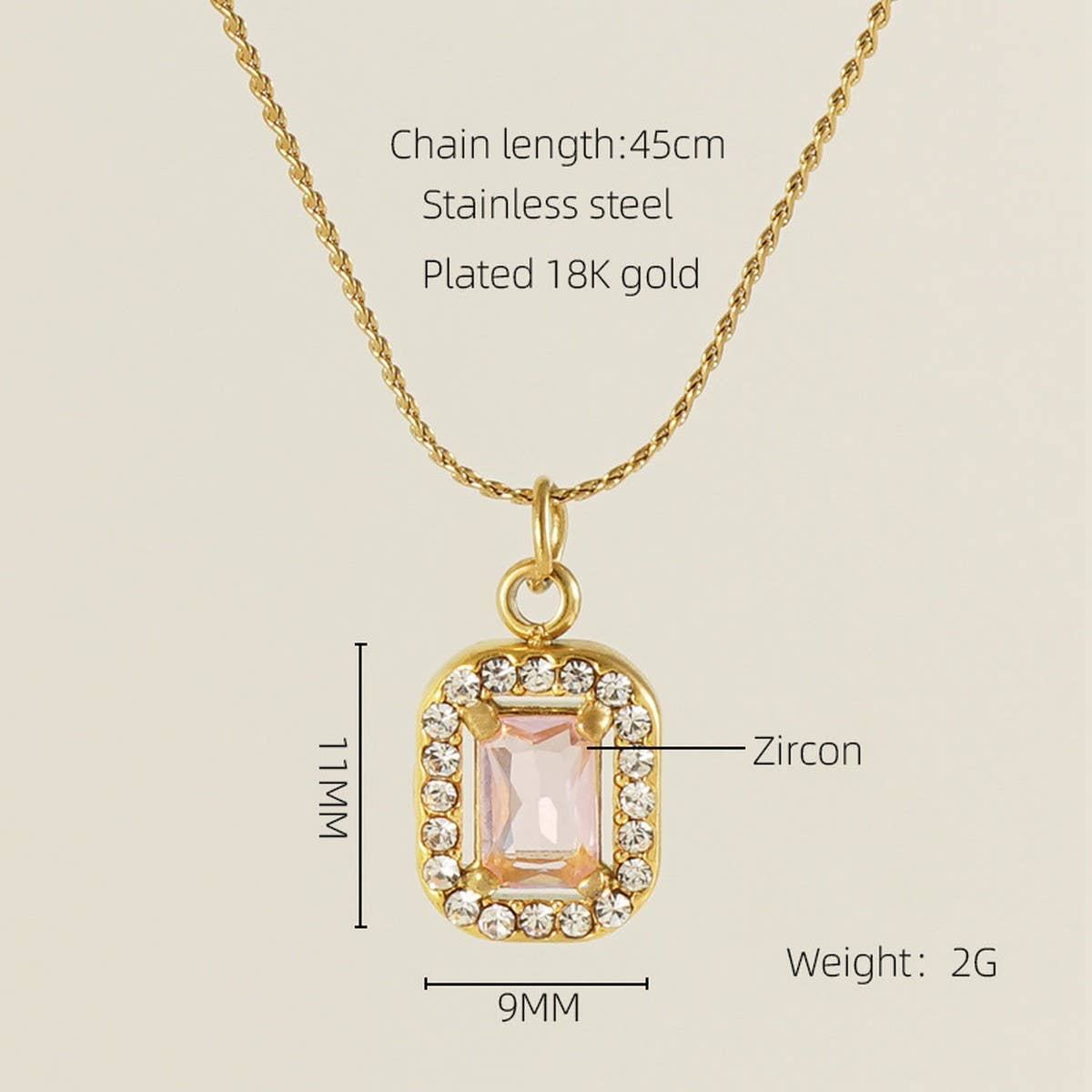STAINLESS STEEL ZIRCON HEART PENDANT NECKLACE_CWAJE0682