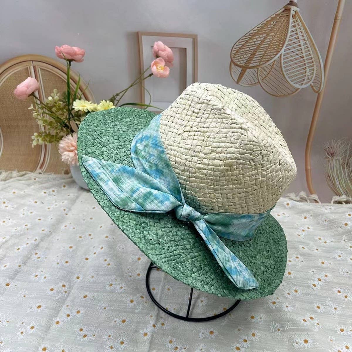 SUMMER FRESH SUNSHADE BOW STRAW HAT FOR WOMEN_CWAH3491