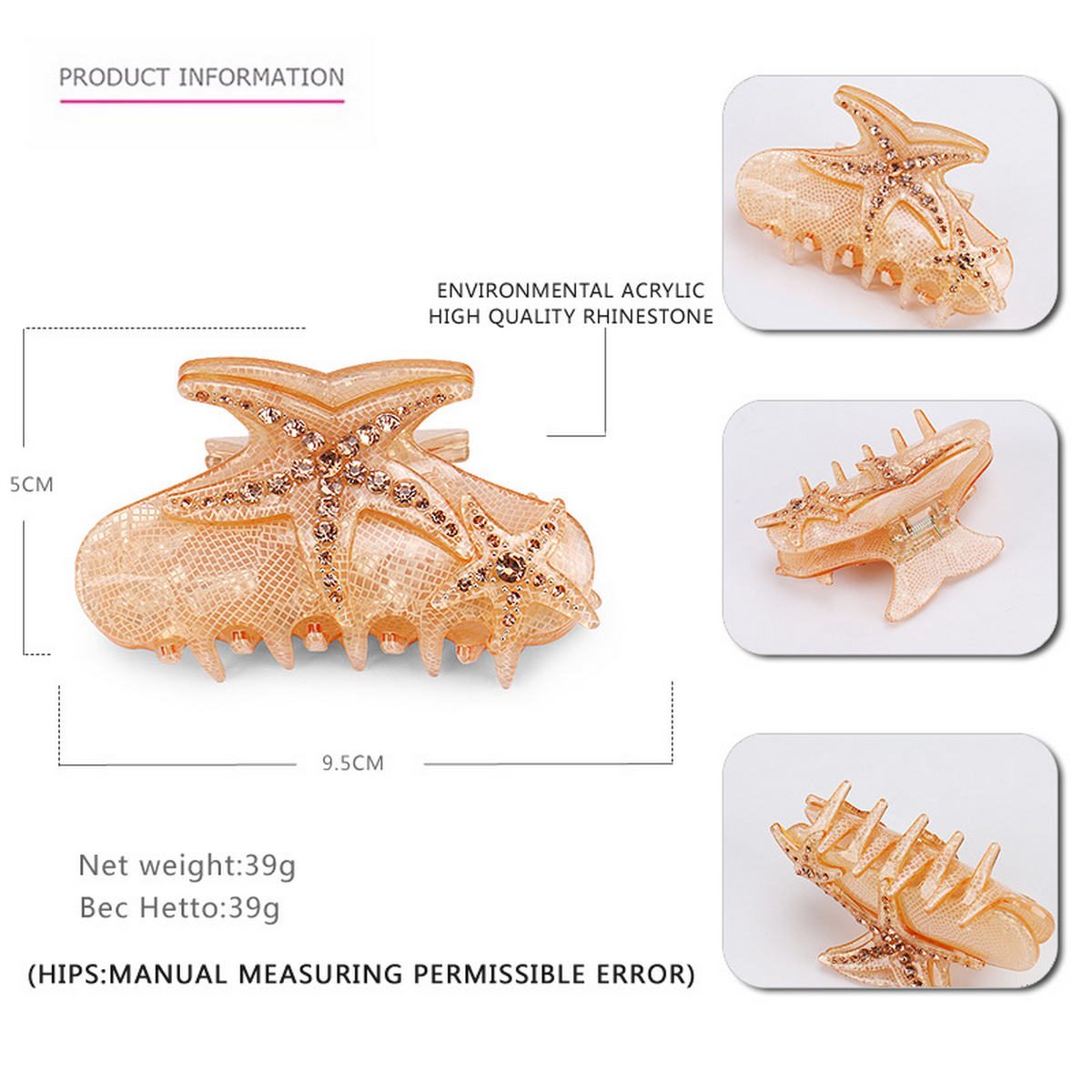 BLUE STARFISH HAIR CLAW CRYSTAL ACRYLIC SHARK CLIP_CWAHA4418 2