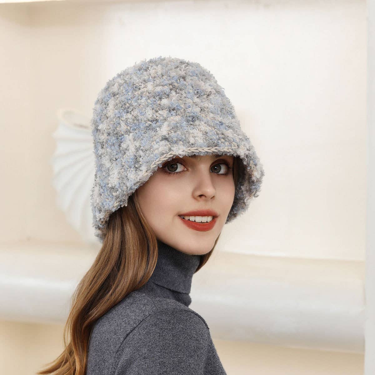 STRIPED BUCKET HAT WARM EAR PROTECTION KNITTED HAT_CWAH1978