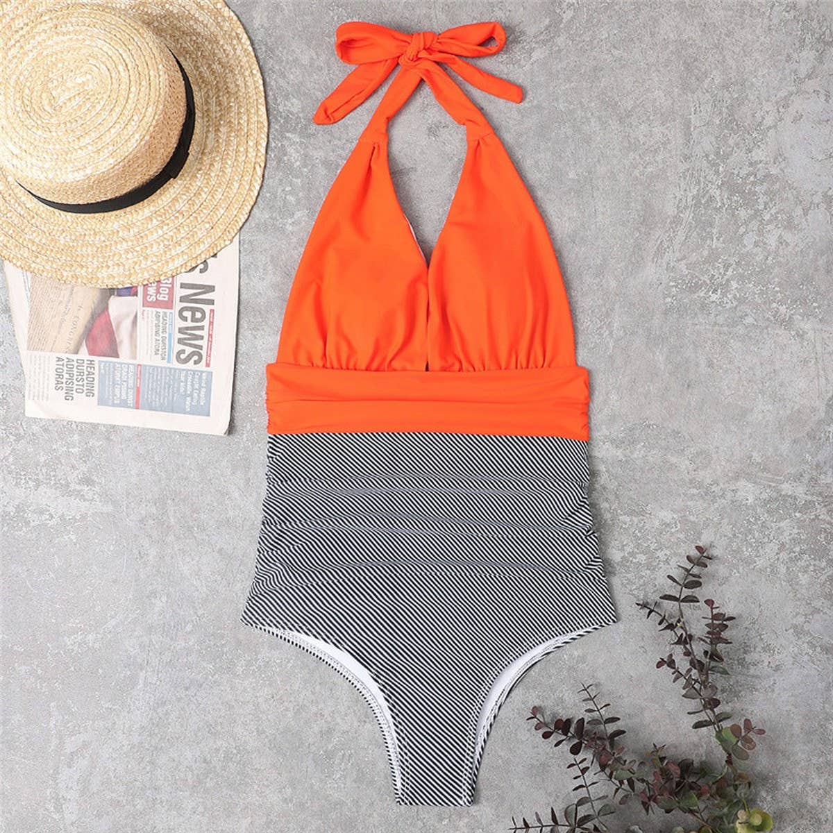 Womens Halter Backless One-Piece Swimsuit