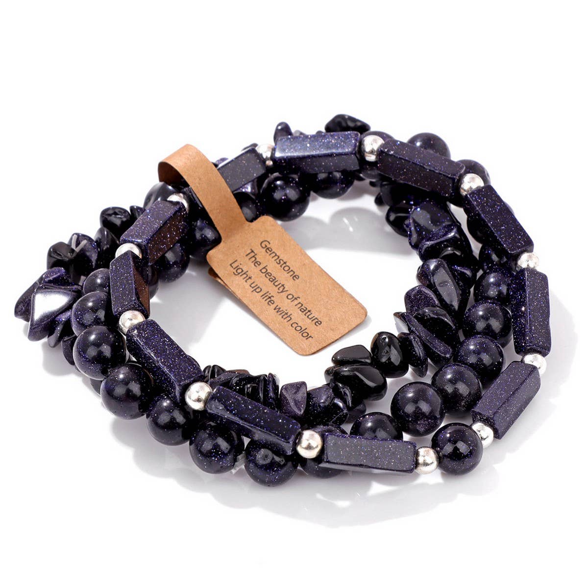 Cwaje3882_Rectangular Stone Beads Three-Piece Bracelet