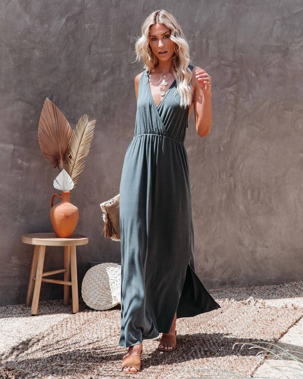 V-Neck Neck Waist Waist Casual Fashion Long Dress