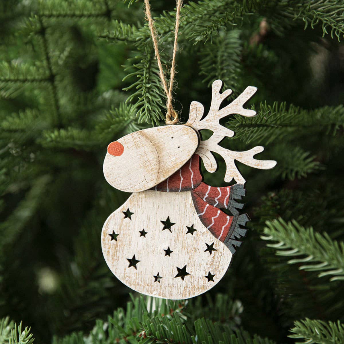 Wood House Painted Xmas Tree Hanging Ornament_Cwmm9672