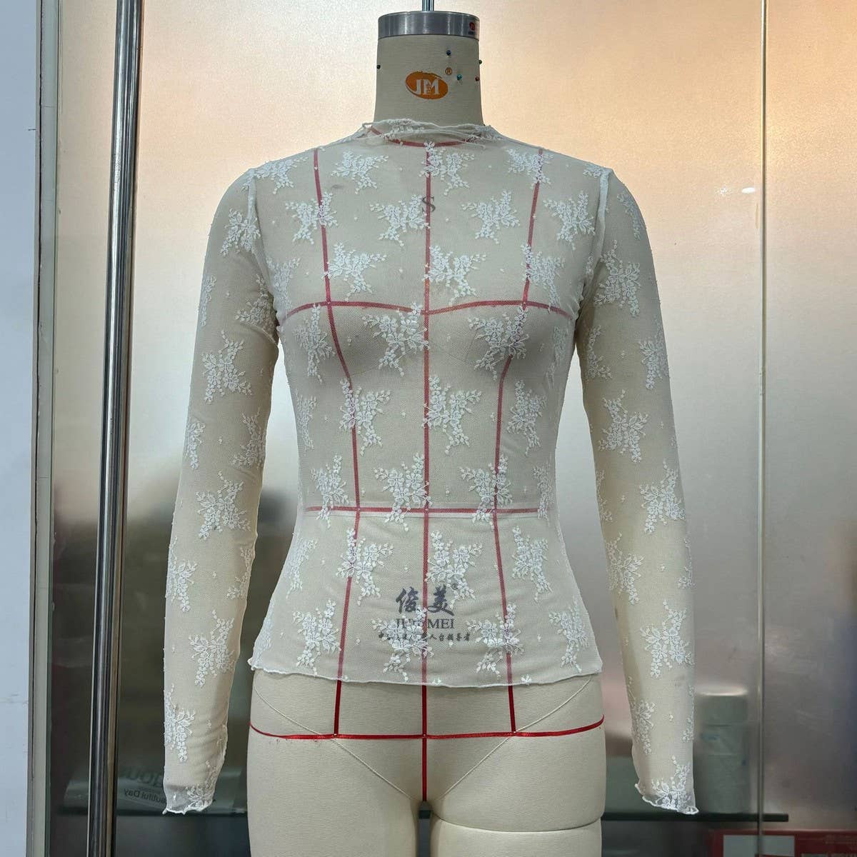 SEMI SHEER MESH LACE TOP BOTTOMING SHIRT_CWTBLL2660